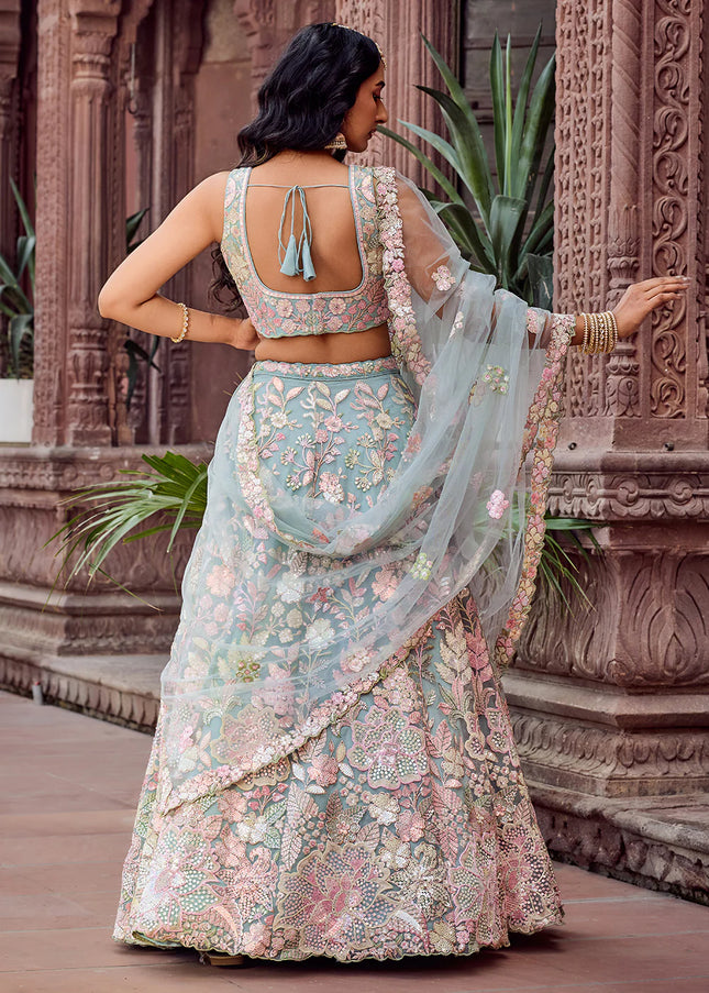 Sky Blue Embroidered Lehenga Choli