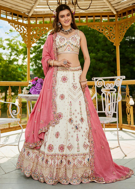 Cream Embroidered Lehenga Choli