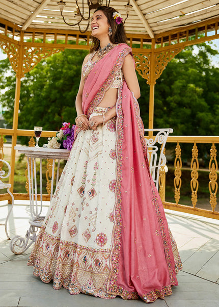 Cream Embroidered Lehenga Choli