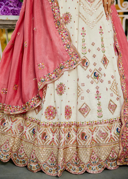 Cream Embroidered Lehenga Choli