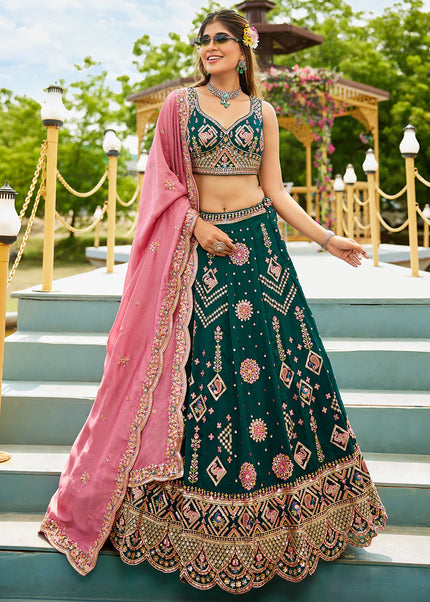 Green Embroidered Lehenga Choli