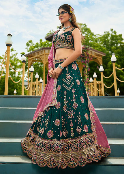 Green Embroidered Lehenga Choli