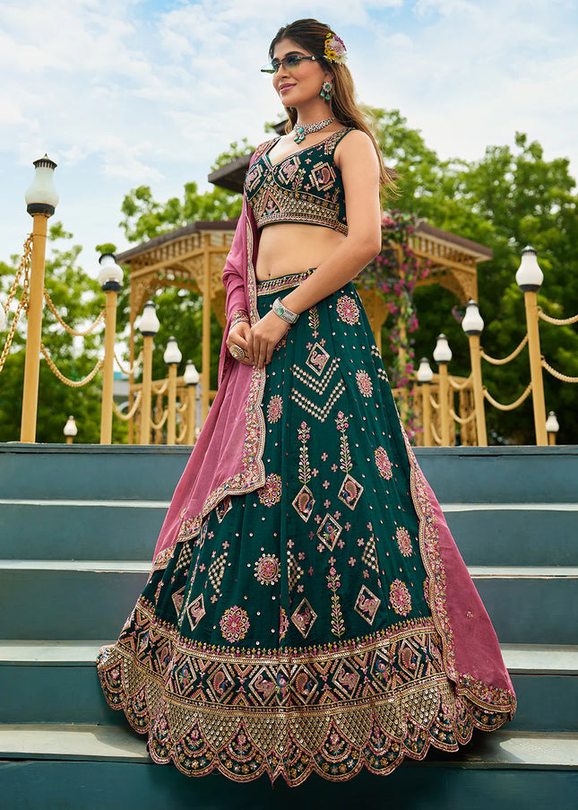 Green Embroidered Lehenga Choli