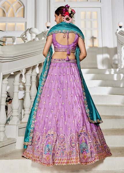 Lavender and Teal Embroidered Lehenga Choli