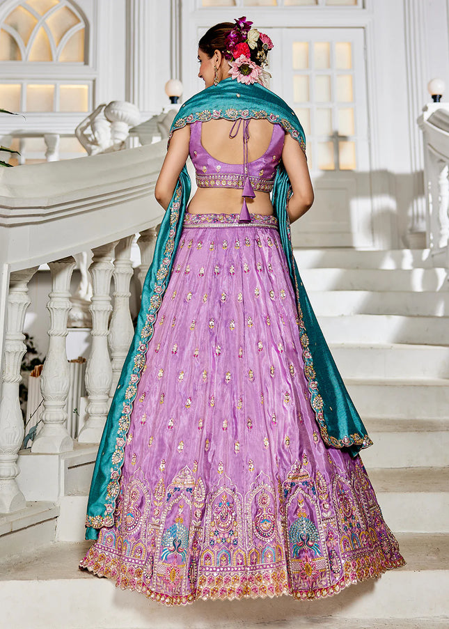Lavender and Teal Embroidered Lehenga Choli