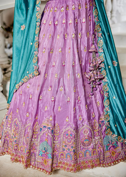 Lavender and Teal Embroidered Lehenga Choli