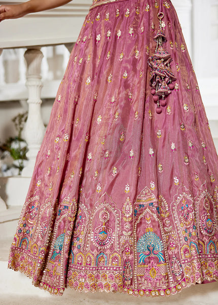 Pink and Teal Embroidered Lehenga Choli
