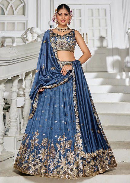 Navy Blue Embroidered Lehenga Choli