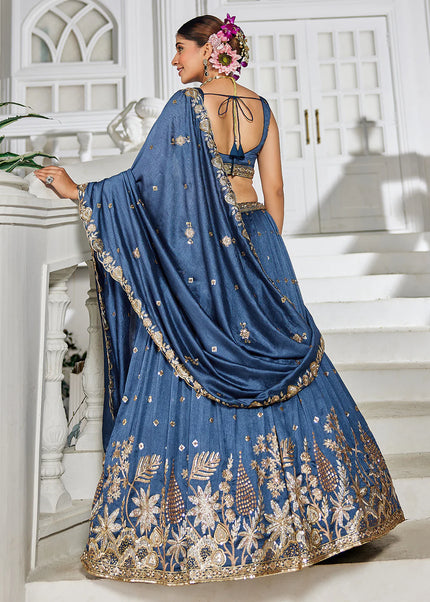 Navy Blue Embroidered Lehenga Choli