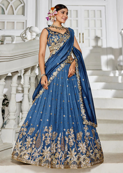 Navy Blue Embroidered Lehenga Choli