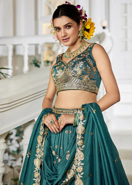 Teal Embroidered Lehenga Choli