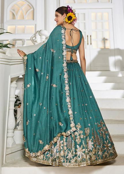 Teal Embroidered Lehenga Choli