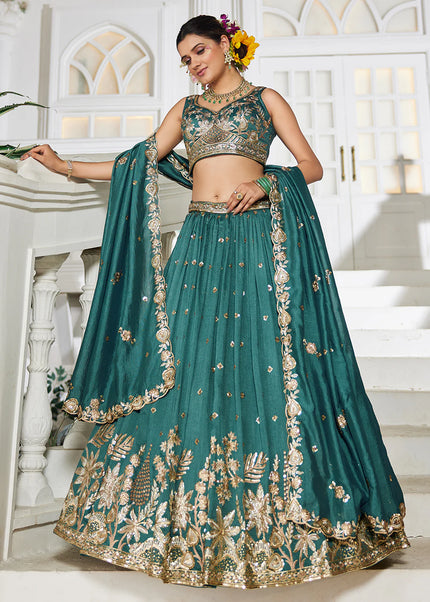 Teal Embroidered Lehenga Choli