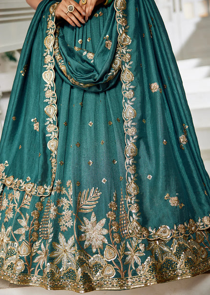 Teal Embroidered Lehenga Choli