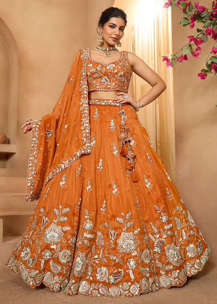 Orange Embroidered Lehenga Choli