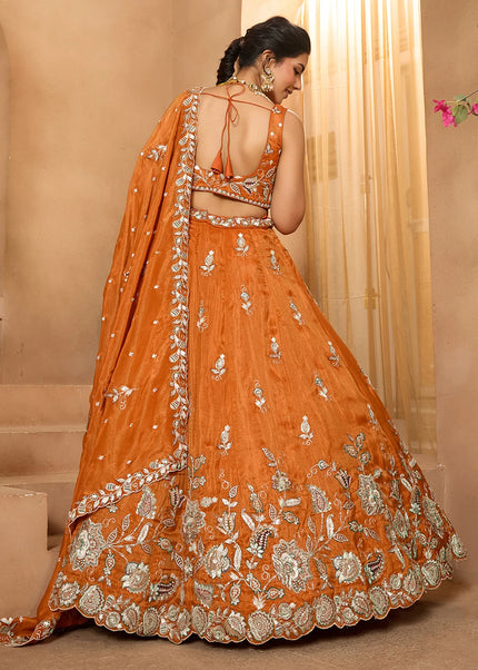 Orange Embroidered Lehenga Choli