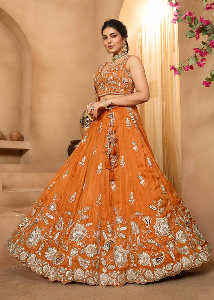 Orange Embroidered Lehenga Choli