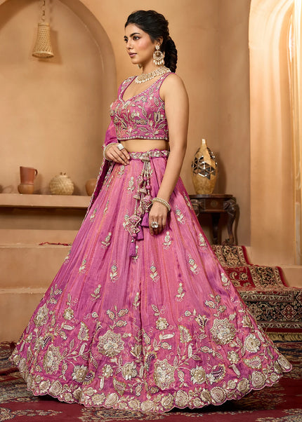 Pink Embroidered Lehenga Choli