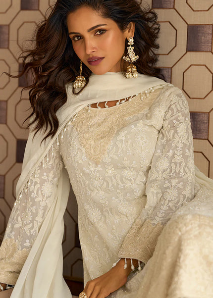 Offwhite Embroidered Pant Style Suit
