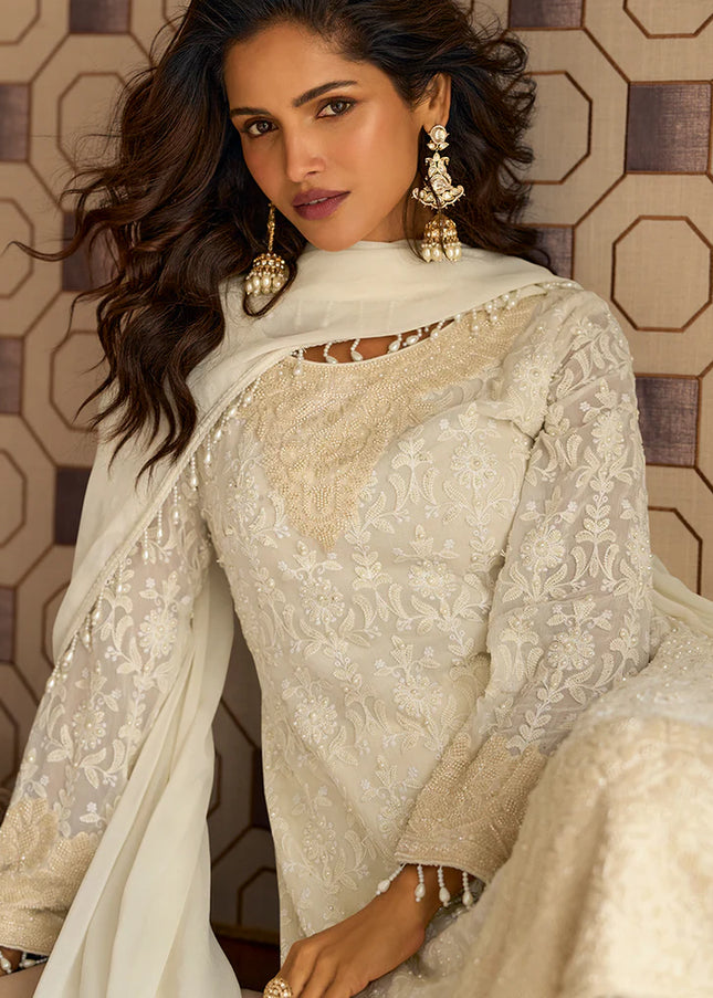 Offwhite Embroidered Pant Style Suit