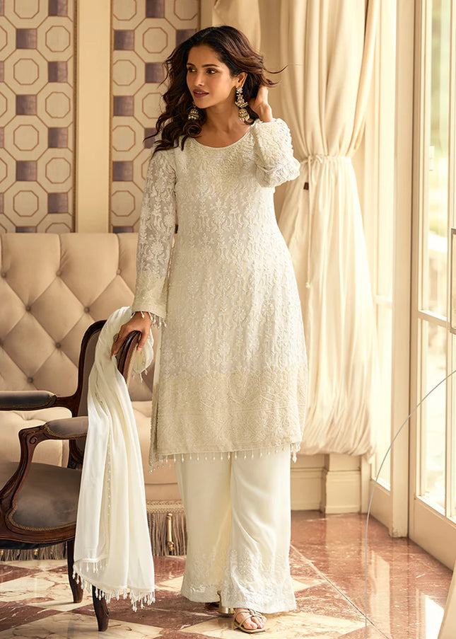 Offwhite Embroidered Pant Style Suit