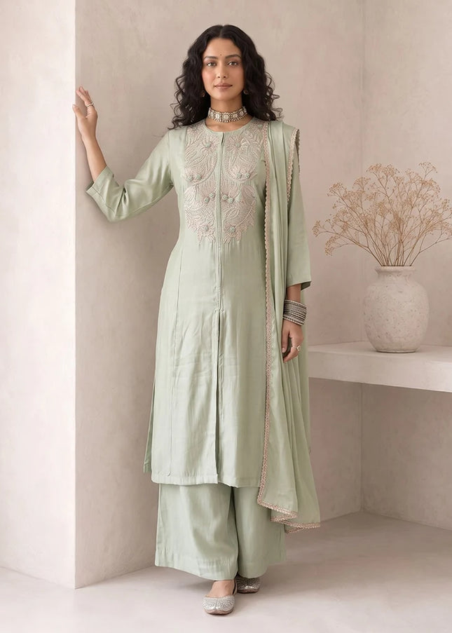 Roman Silk Embroidered Palazzo Suit Series