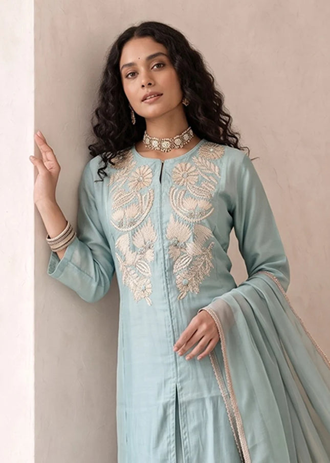 Roman Silk Embroidered Palazzo Suit Series