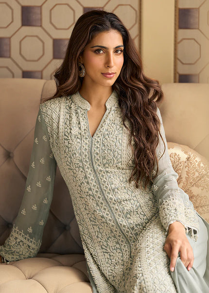 Grey Embroidered Pant Style Suit