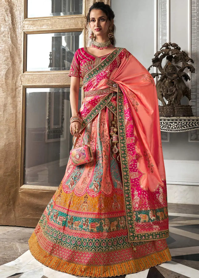 Pink Multicolor Embroidered Lehenga Choli