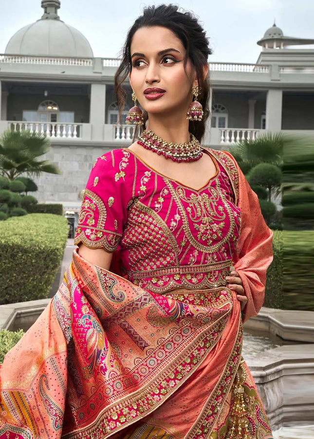 Peach Embroidered Lehenga Choli