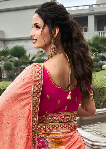 Peach Embroidered Lehenga Choli