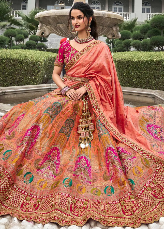 Peach Embroidered Lehenga Choli