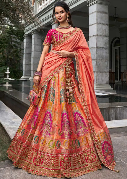 Peach Embroidered Lehenga Choli