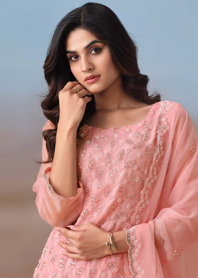 Peach Embroidered Pant Suit