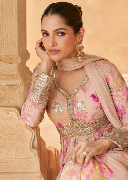 Peach Embroidered Anarkali Gown