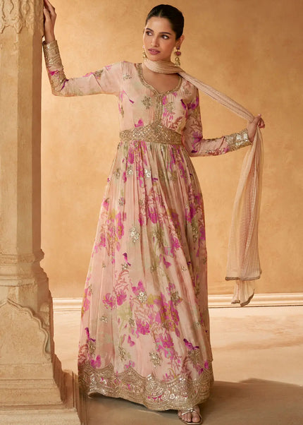 Peach Embroidered Anarkali Gown