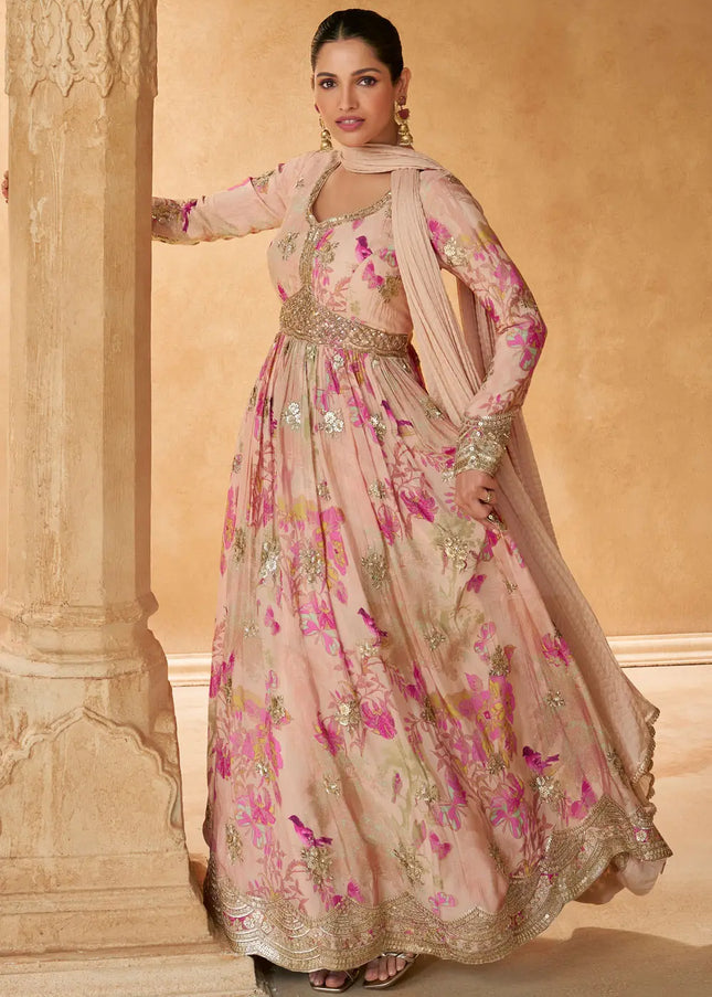 Peach Embroidered Anarkali Gown