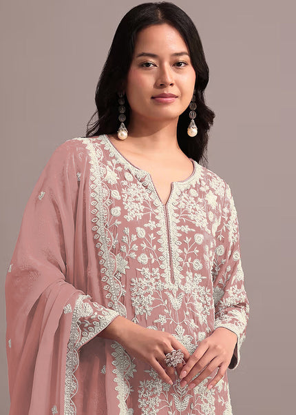 Mauve Embroidered Gharara Suit