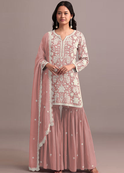 Mauve Embroidered Gharara Suit