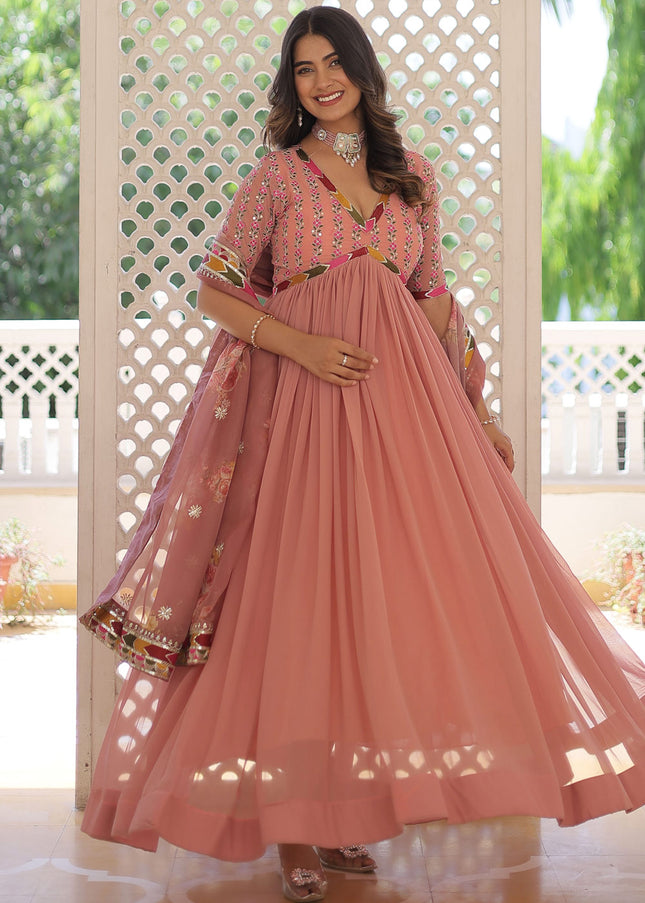 Peach Embroidered Anarkali Gown