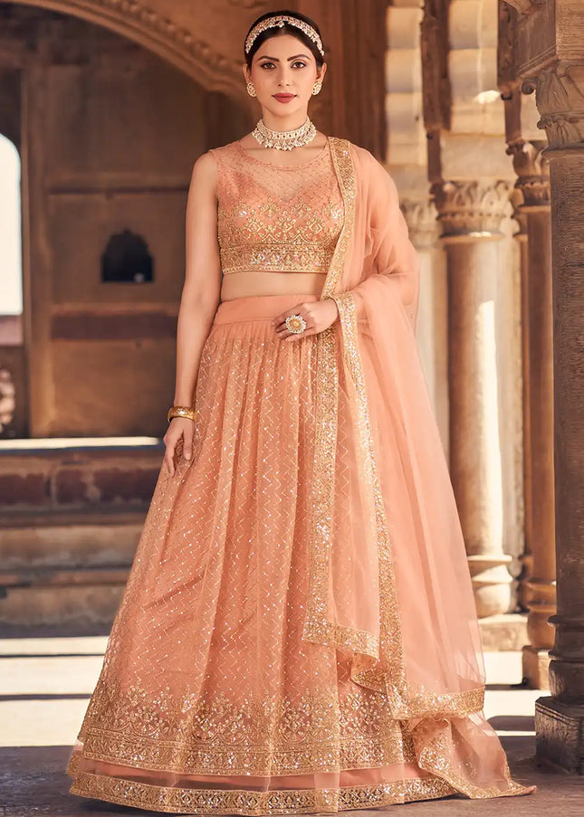 Peach Embroidered Lehenga Choli