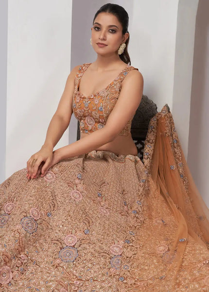 Peach Embroidered Wedding Lehenga Choli