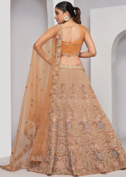 Peach Embroidered Wedding Lehenga Choli