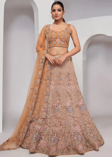 Peach Embroidered Wedding Lehenga Choli