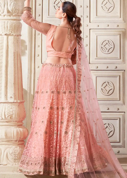 Peach Embroidered Lehenga Choli