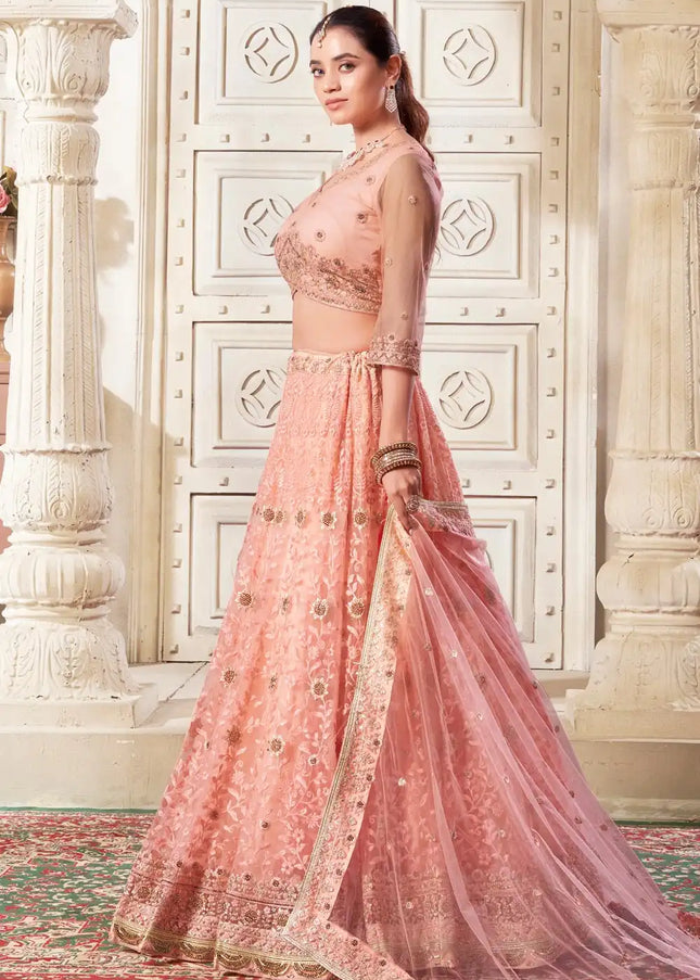 Peach Embroidered Lehenga Choli