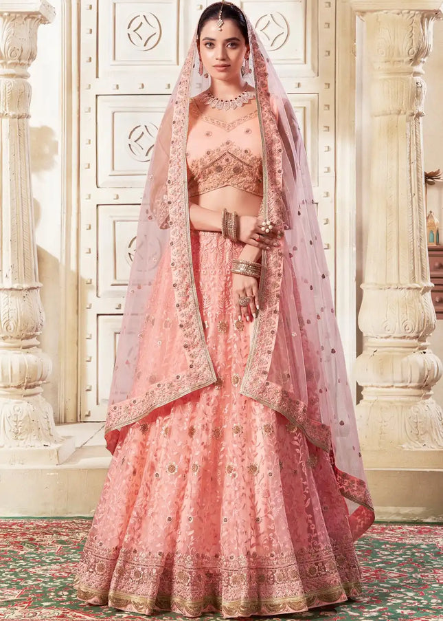 Peach Embroidered Lehenga Choli