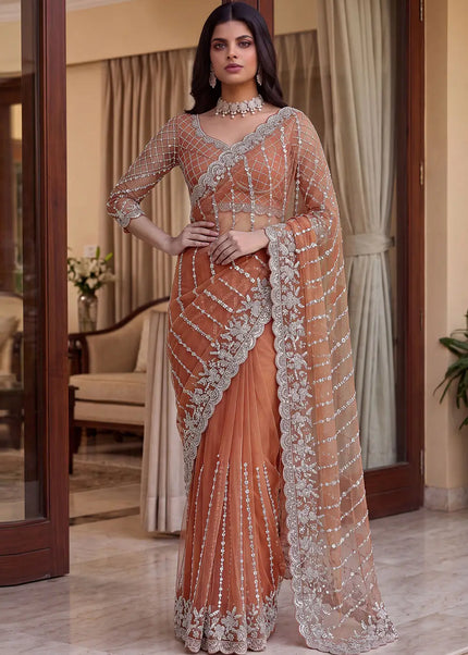 Peach Embroidered Saree
