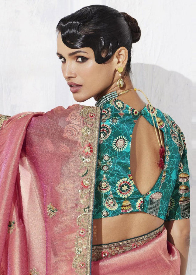 Peach Embroidered Festive Saree