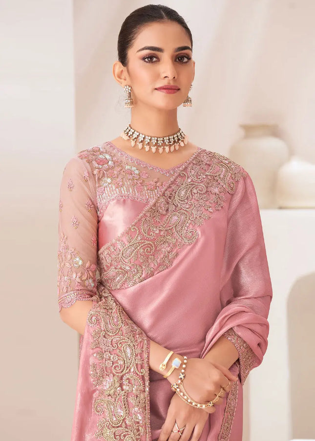 Light Pink Embroidered Saree